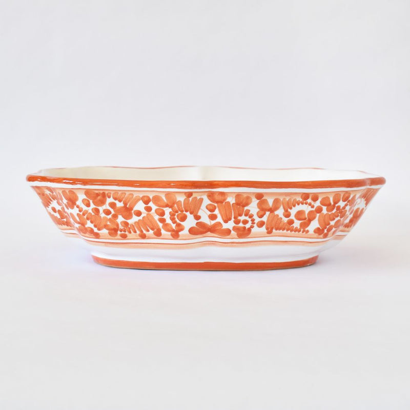 Arabesco Orange scalloped oval bowl