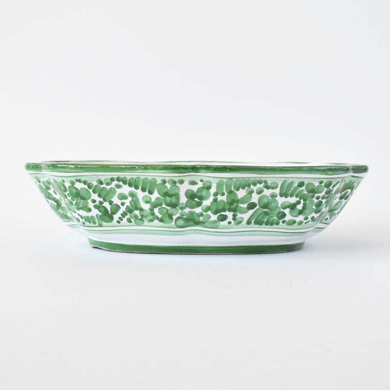 Arabesco Green scalloped oval bowl