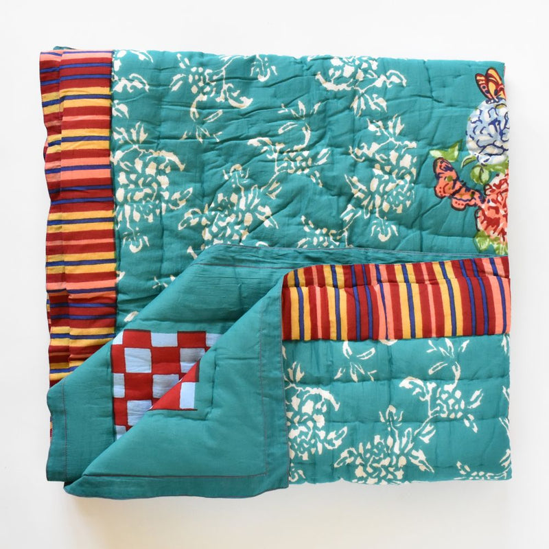 Lisa Corti Kandem Queen Green sofa throw 110x180cm junior quilt