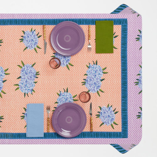 Lisa Corti Oleander Lilac Peach cotton tablecloth 220x220cm square